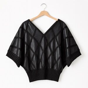 VINTAGE GENUINE LEATHER |windowpane poncho sweater top vintage blouse